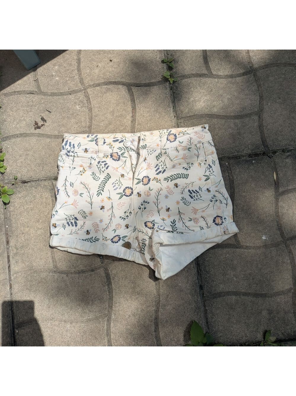Simons Cream and Blue High Waist Shorts